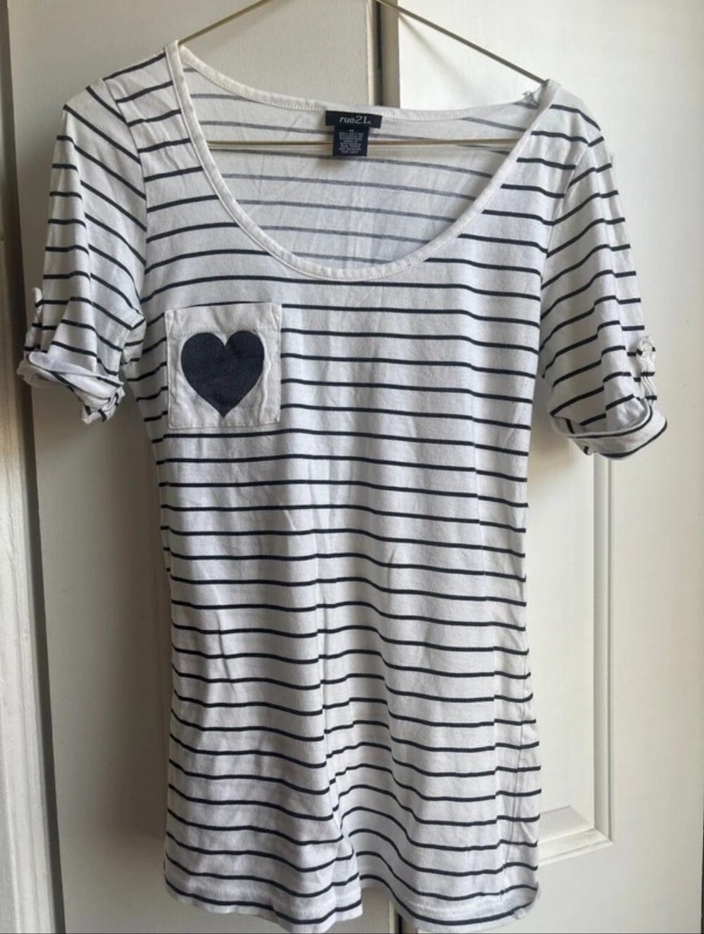 100% Cotton Striped Half Sleeve Adjustable Shirt w/heart pocket